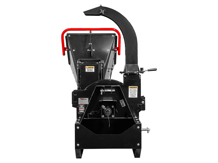 WoodMaxx MX-8600 studio photo on white background, discharge chute view